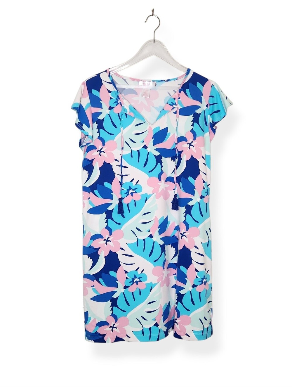 Stella Parker Tassel-Accented Tropical Print Shift Dress Women's Size Medium